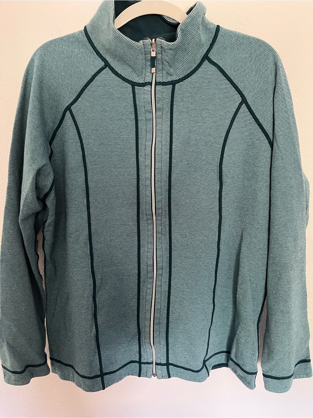 Reversible Teal Zip-Up Sweater with Dark Trim